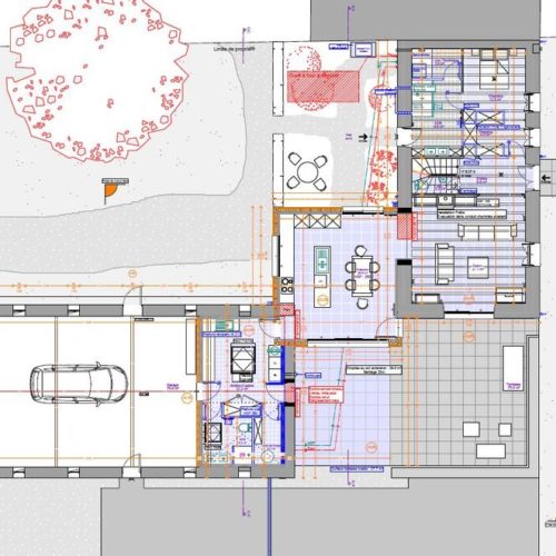 plan d'architecte avec extension