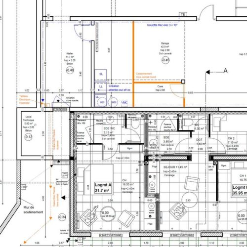 plan architecte vue de dessus avec extension