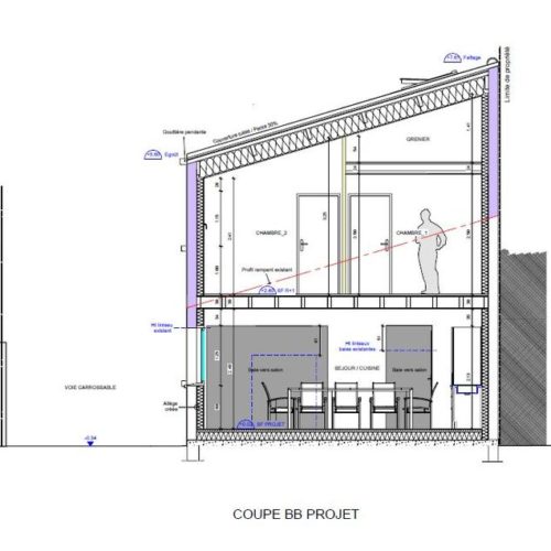 plan projet de la maison avec surélévation et création d'une nouvelle chambre à l'étage