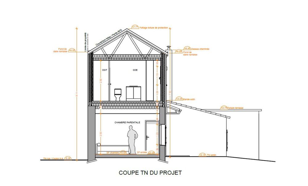 plan d'un projet d'extensiondu cabinet le lann architecture Vertou Nantes