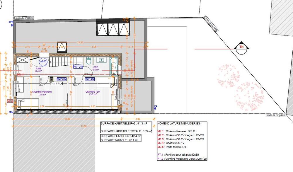 plan d'arcitecte niveau deux chambres et salle de bain