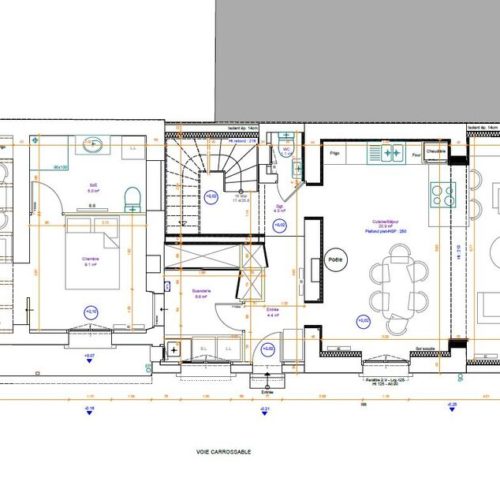 plan de la maison avec surelevation et création d'une chambre