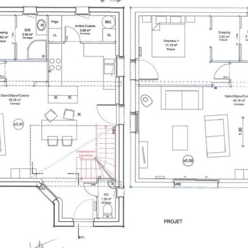 plan d'architecte de l'etage de la maison pour créer une nouvelle pièce a côté de la mezzanine